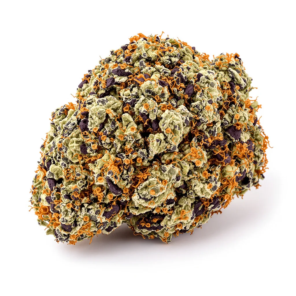 Pink Kush 90% indica / 10% sativa — fleur avec trichomes visibles