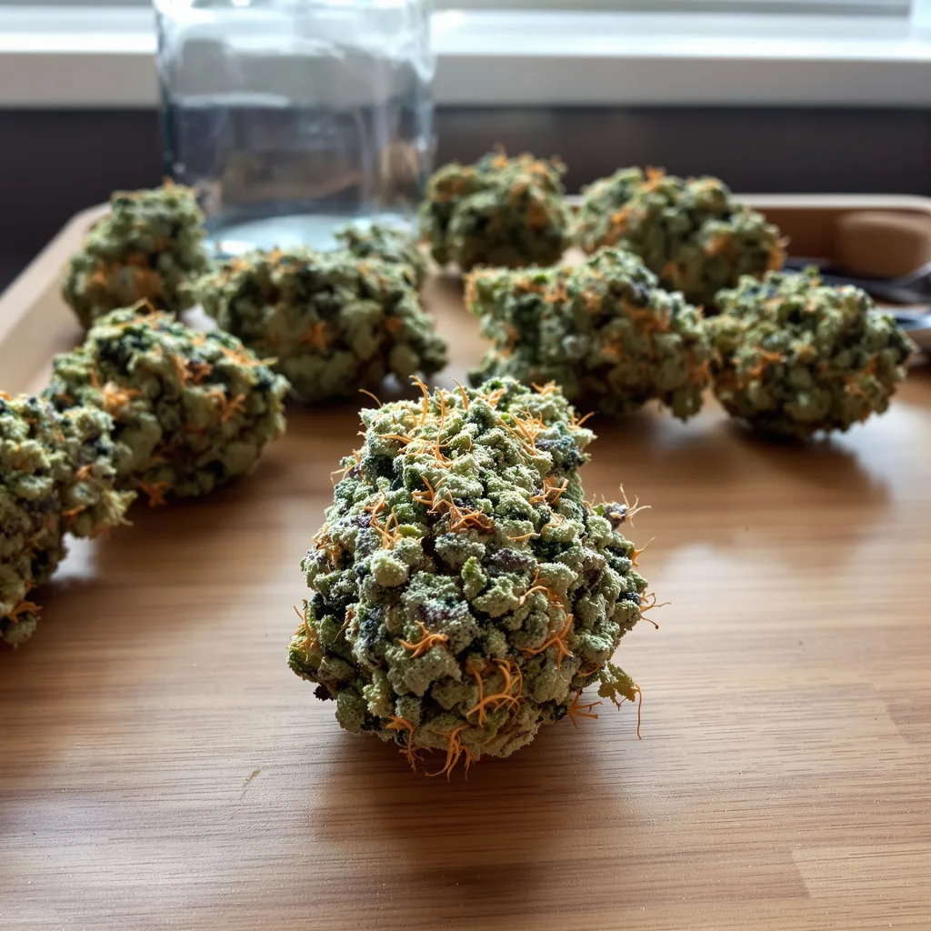 Pink Pez 63% indica / 37% sativa — fleur avec trichomes visibles