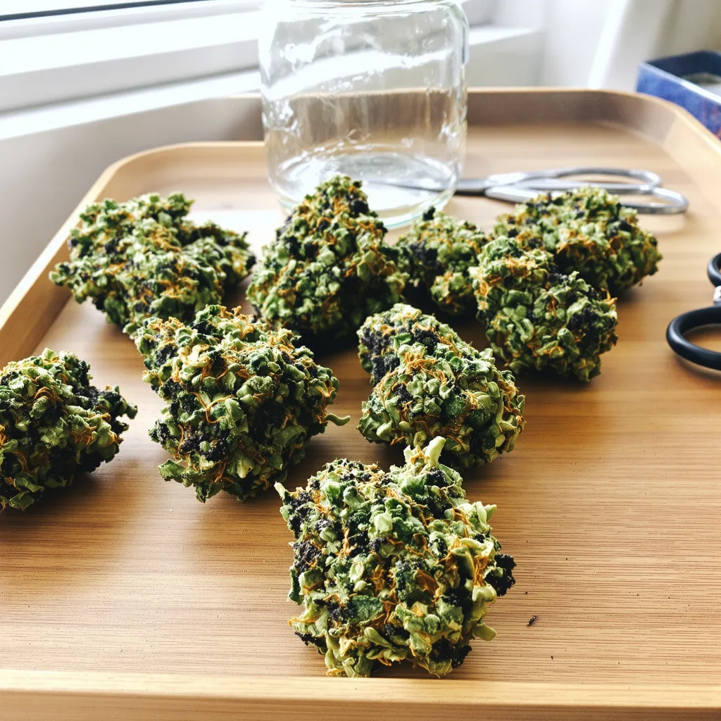 Platinum Bubba 74% indica / 26% sativa — fleur avec trichomes visibles