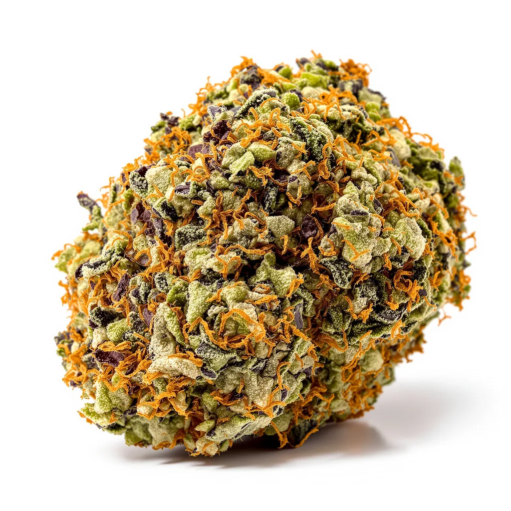 Platinum Bubba 74% indica / 26% sativa — fleur avec trichomes visibles