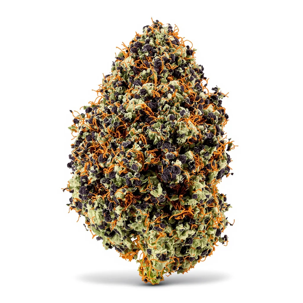 Platinum Bubba Kush 70% indica / 20% sativa — fleur avec trichomes visibles