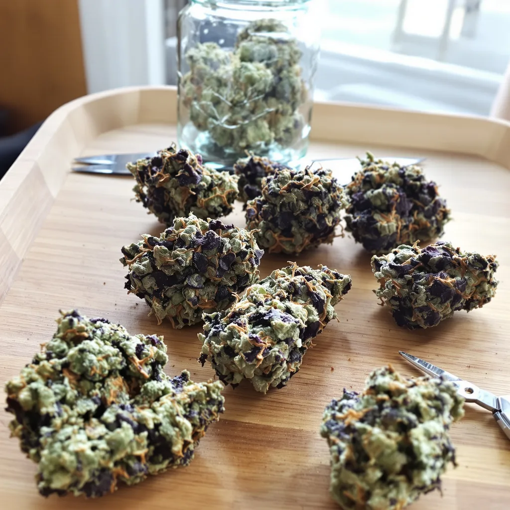 Platinum Kush 82% indica / 18% sativa — fleur avec trichomes visibles