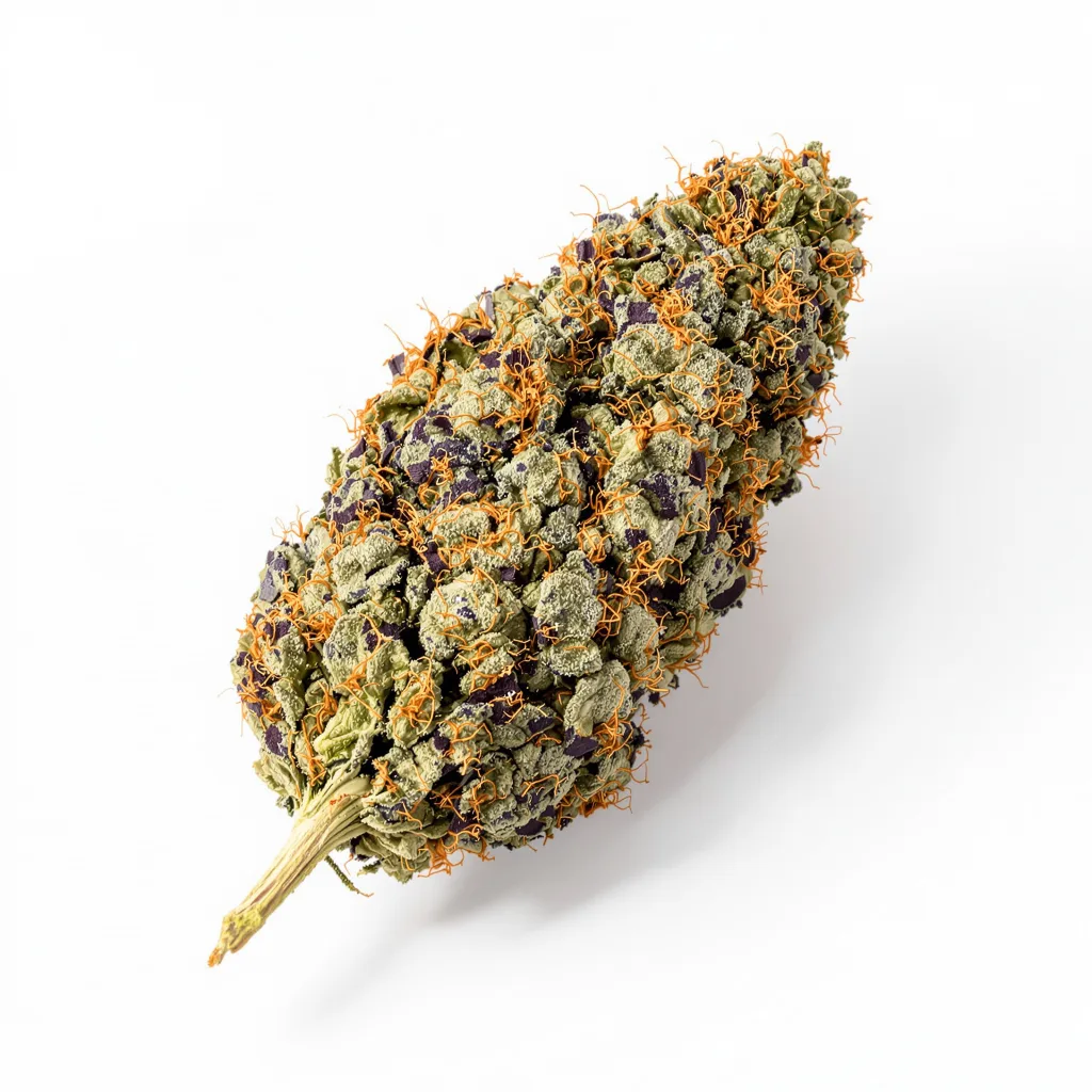 Platinum Kush 82% indica / 18% sativa — fleur avec trichomes visibles