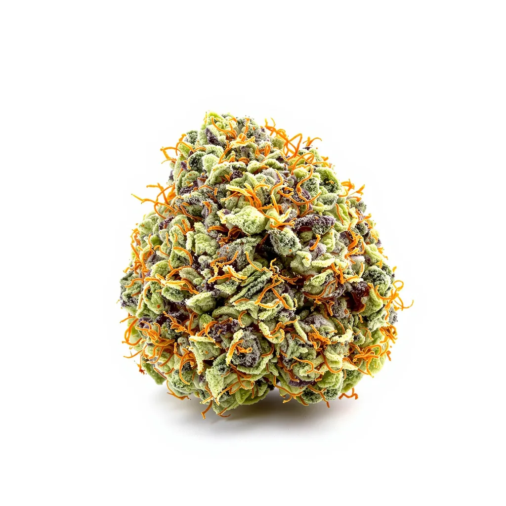 Platinum OG 62% indica / 38% sativa — fleur avec trichomes visibles