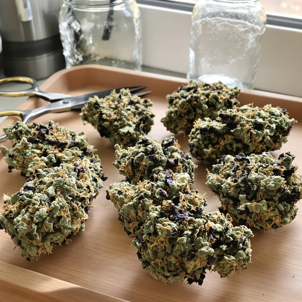 Platinum Purple Kush 80% indica / 50% sativa — fleur avec trichomes visibles