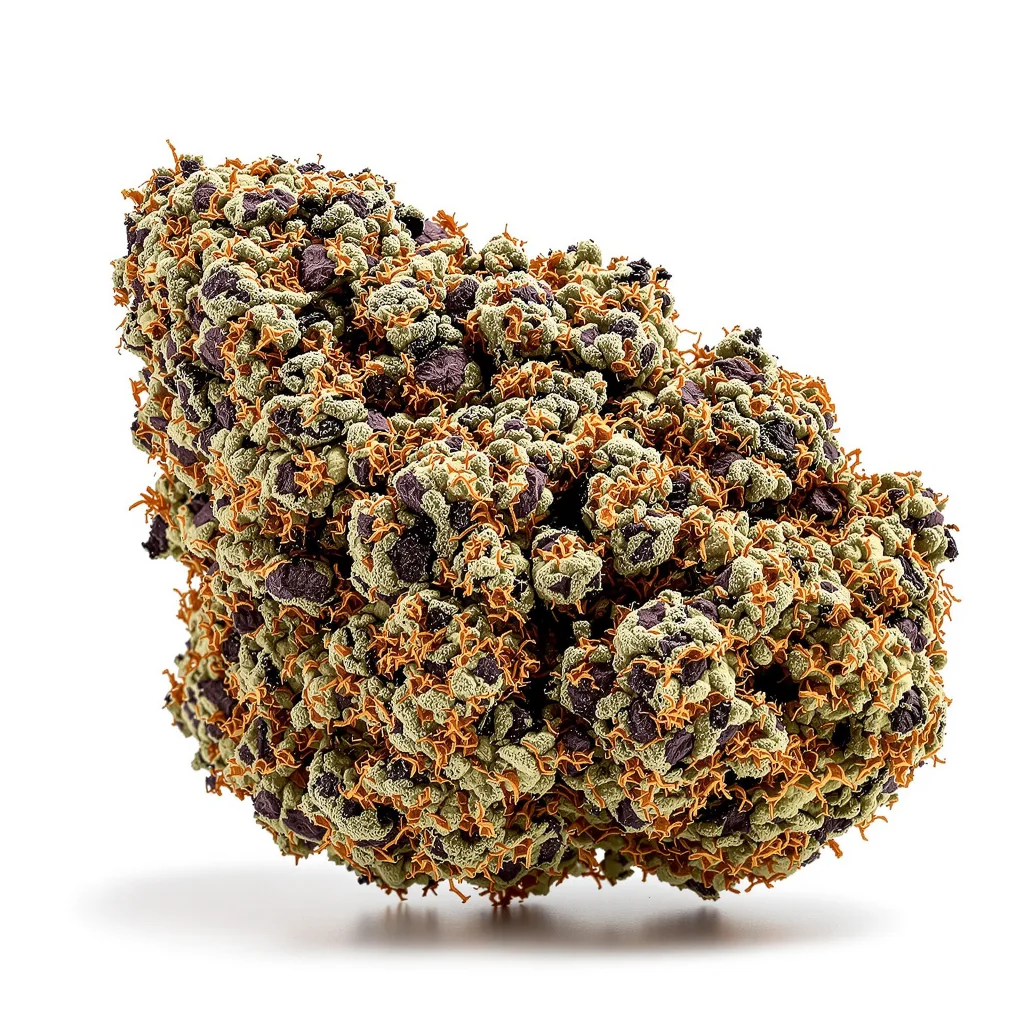 Platinum Purple Kush 80% indica / 50% sativa — fleur avec trichomes visibles