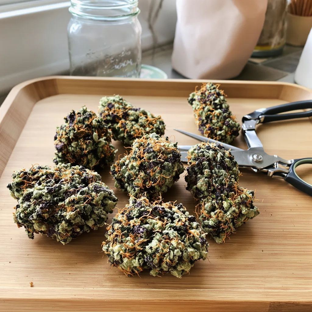 Pluto Kush 88% indica / 12% sativa — fleur avec trichomes visibles