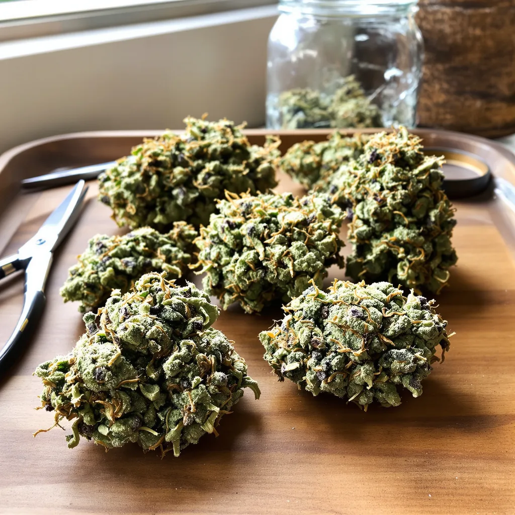 Pop Rox 42% indica / 58% sativa — fleur avec trichomes visibles