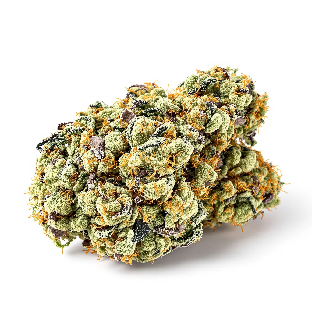 Pop Rox 42% indica / 58% sativa — fleur avec trichomes visibles