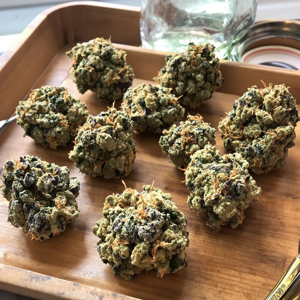 Pop Rox 42% indica / 58% sativa — fleur avec trichomes visibles