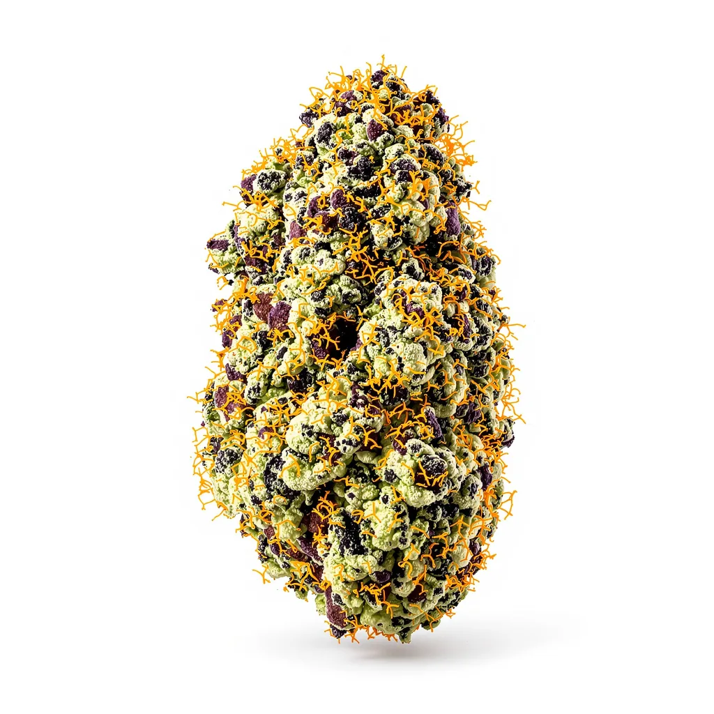 Popcorn Kush 67% indica / 33% sativa — fleur avec trichomes visibles