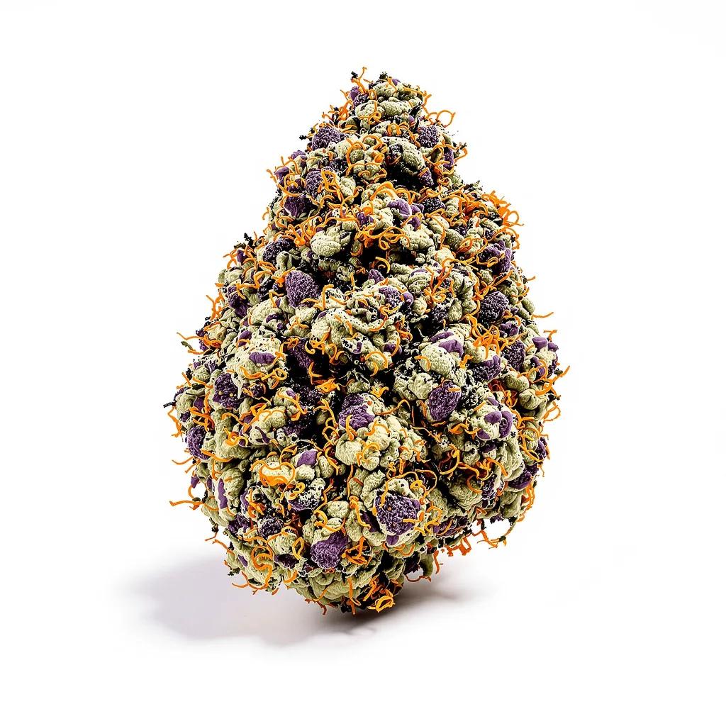 Pot of Gold 90% indica / 10% sativa — fleur avec trichomes visibles