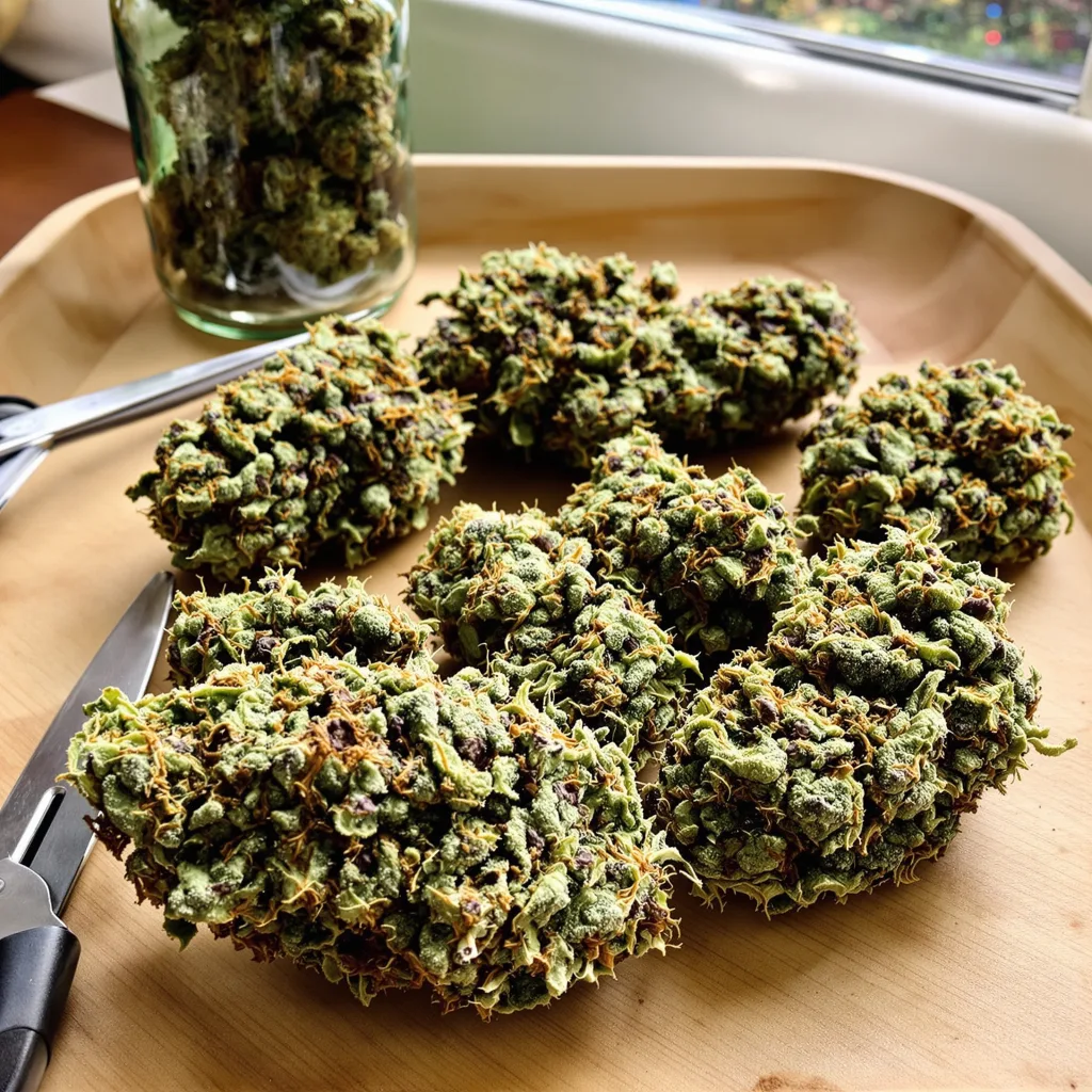 Power Kush 50% indica / 40% sativa — fleur avec trichomes visibles