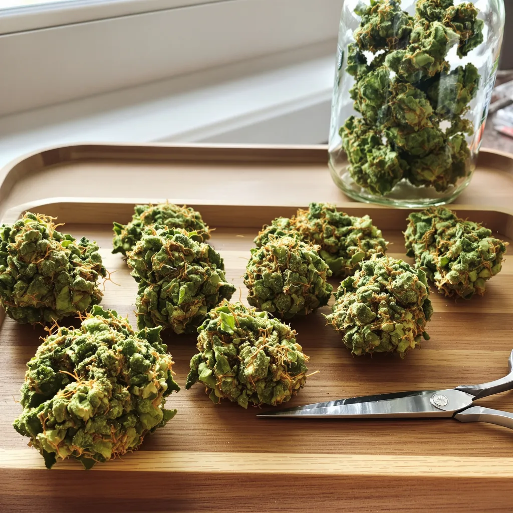 Power Plant 16% indica / 84% sativa — fleur avec trichomes visibles