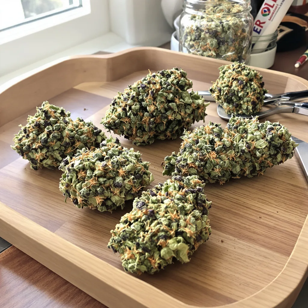Pre-98 Bubba Kush 80% indica / 20% sativa — fleur avec trichomes visibles