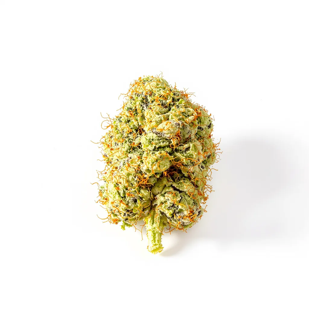 Project Blue Book 12% indica / 88% sativa — fleur avec trichomes visibles