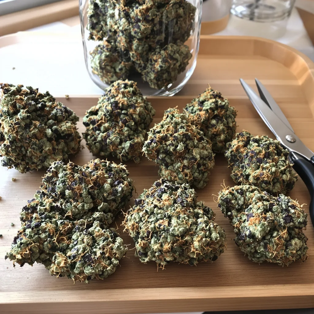 Pure Kush 70% indica / 30% sativa — fleur avec trichomes visibles