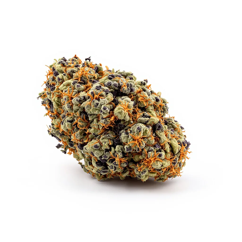 Pure Kush 70% indica / 30% sativa — fleur avec trichomes visibles