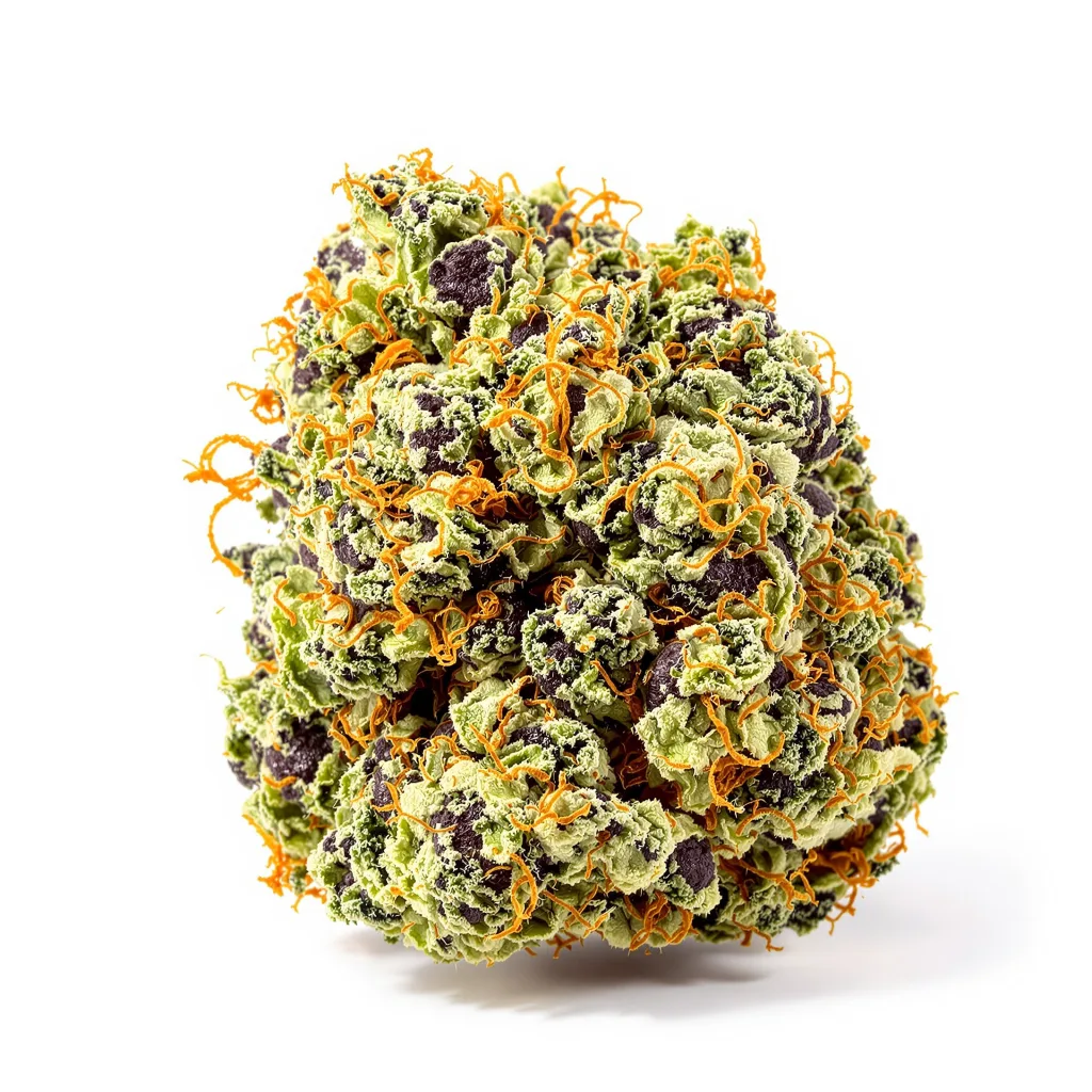 Pure Kush 70% indica / 30% sativa — fleur avec trichomes visibles