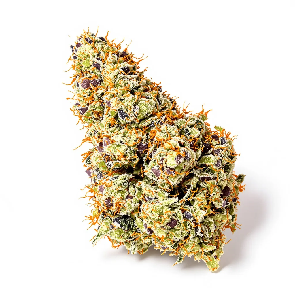 Pure Love 42% indica / 58% sativa — fleur avec trichomes visibles
