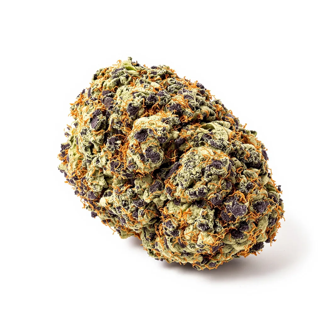Pure OG 86% indica / 14% sativa — fleur avec trichomes visibles