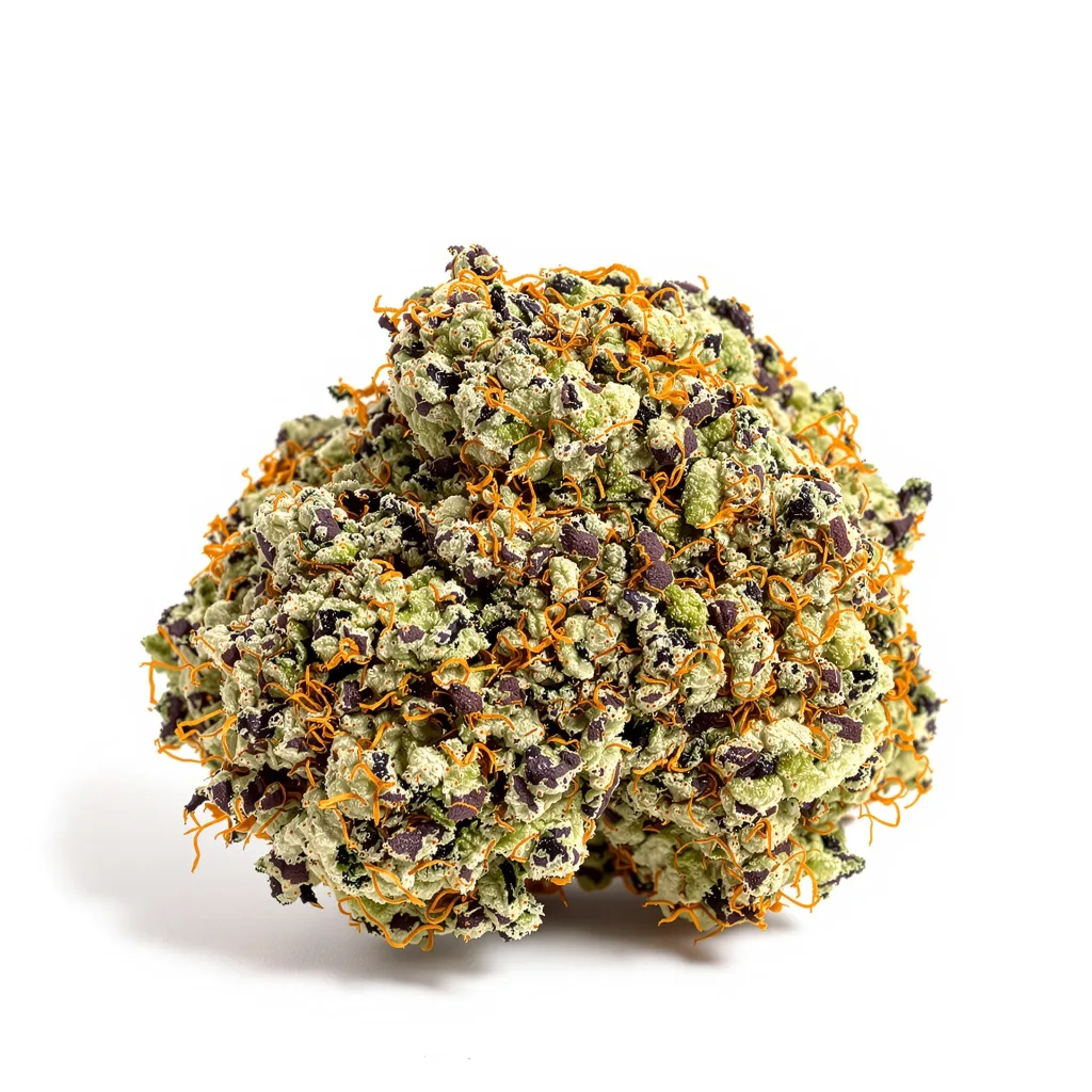 Purple Afghani 84% indica / 16% sativa — fleur avec trichomes visibles