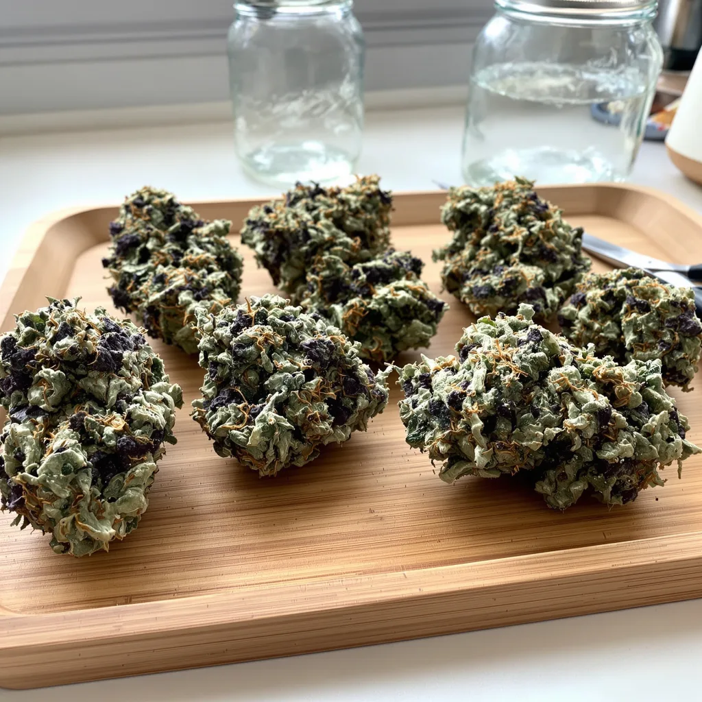 Purple Alien OG 86% indica / 14% sativa — fleur avec trichomes visibles