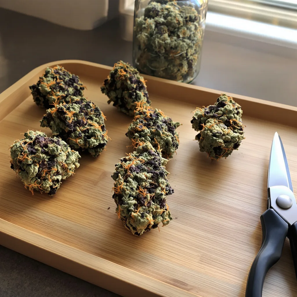 Purple Arrow 79% indica / 21% sativa — fleur avec trichomes visibles
