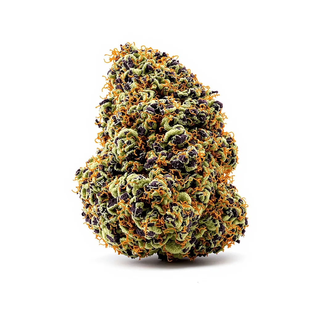 Purple Arrow 79% indica / 21% sativa — fleur avec trichomes visibles