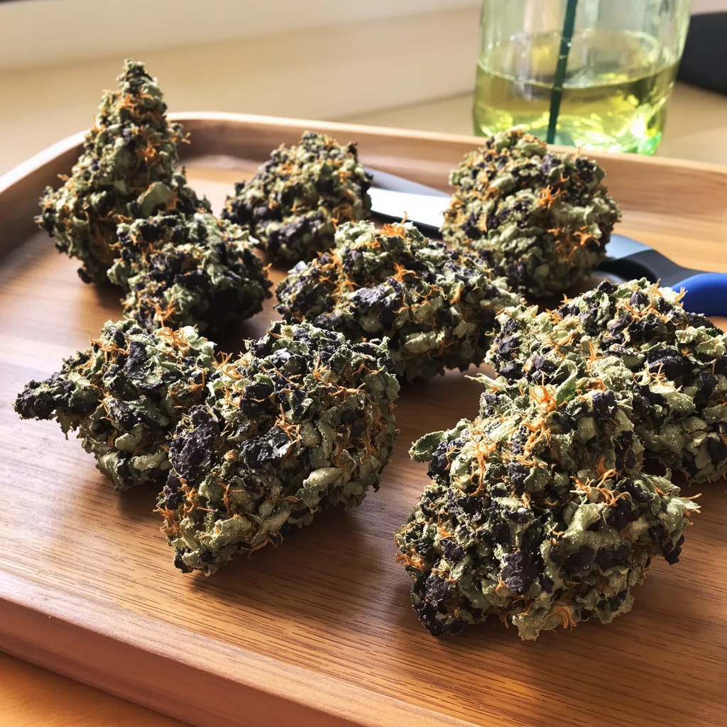 Purple Arrow 79% indica / 21% sativa — fleur avec trichomes visibles