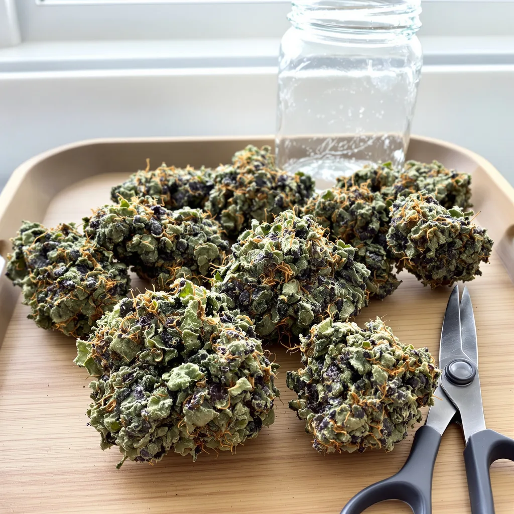 Purple Berry 76% indica / 24% sativa — fleur avec trichomes visibles