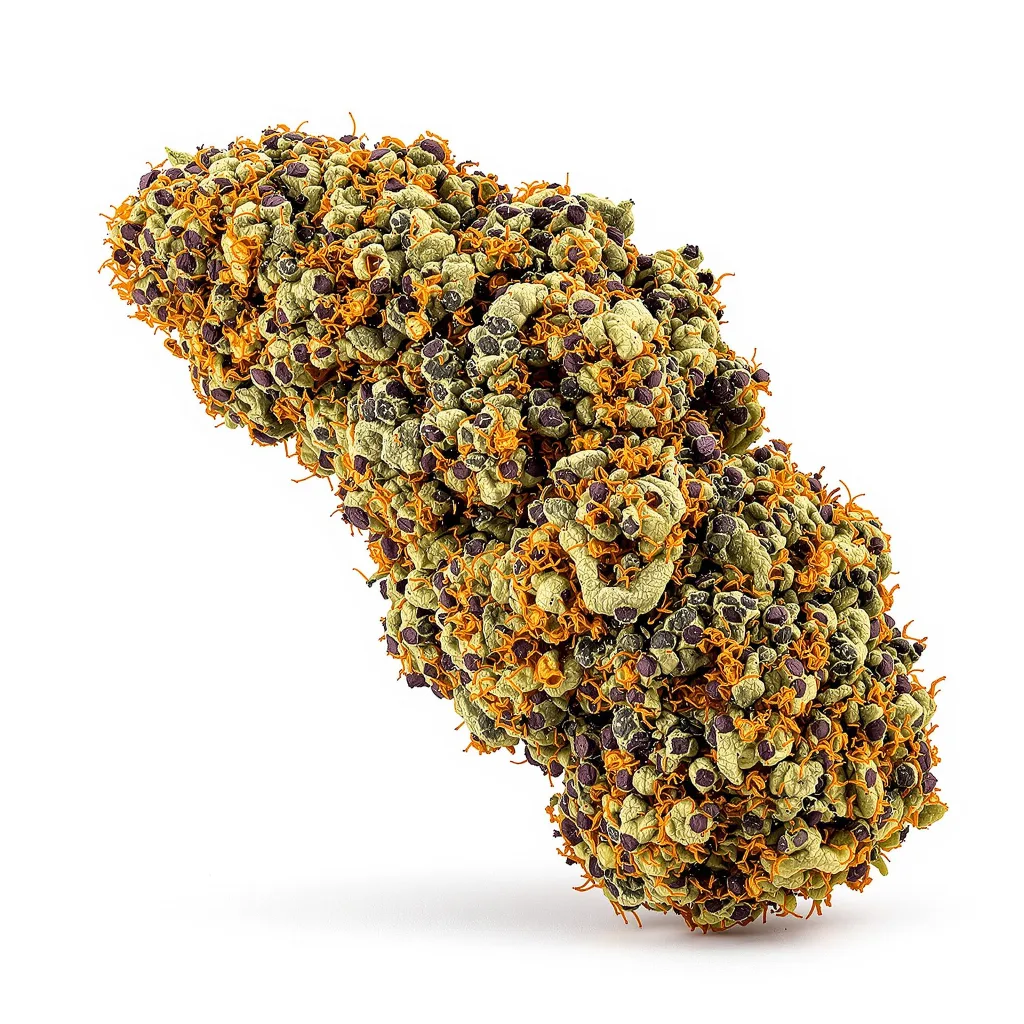Purple Berry 76% indica / 24% sativa — fleur avec trichomes visibles