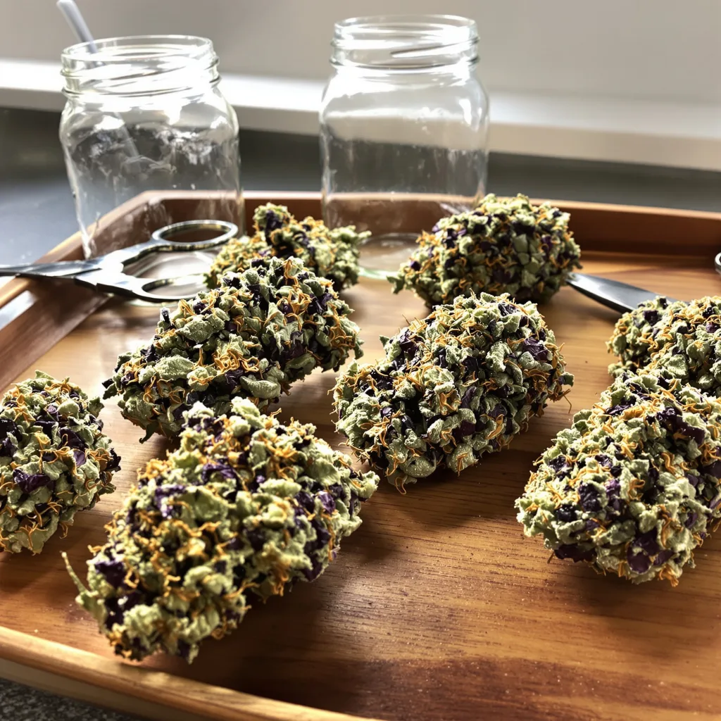 Purple Berry 76% indica / 24% sativa — fleur avec trichomes visibles