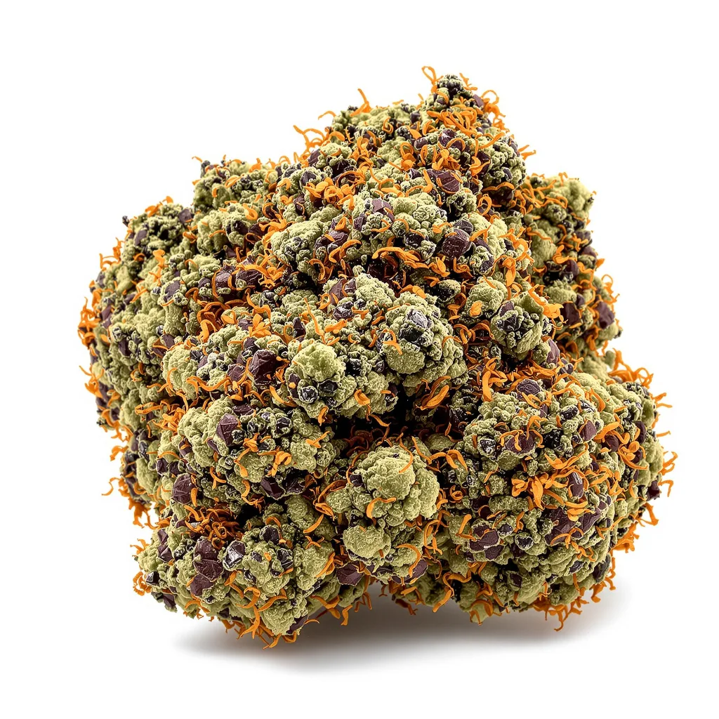 Purple Berry 76% indica / 24% sativa — fleur avec trichomes visibles