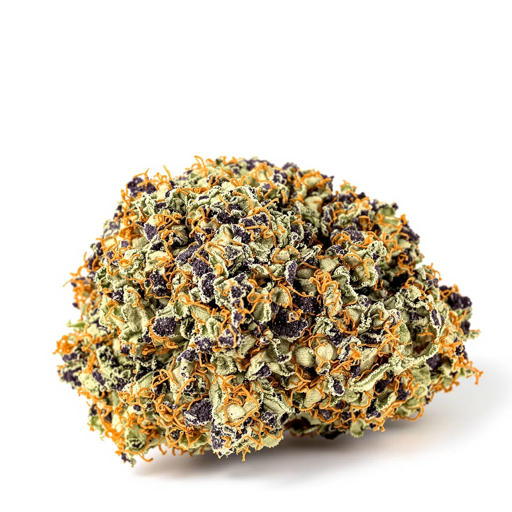 Purple Bubba 80% indica / 20% sativa — fleur avec trichomes visibles