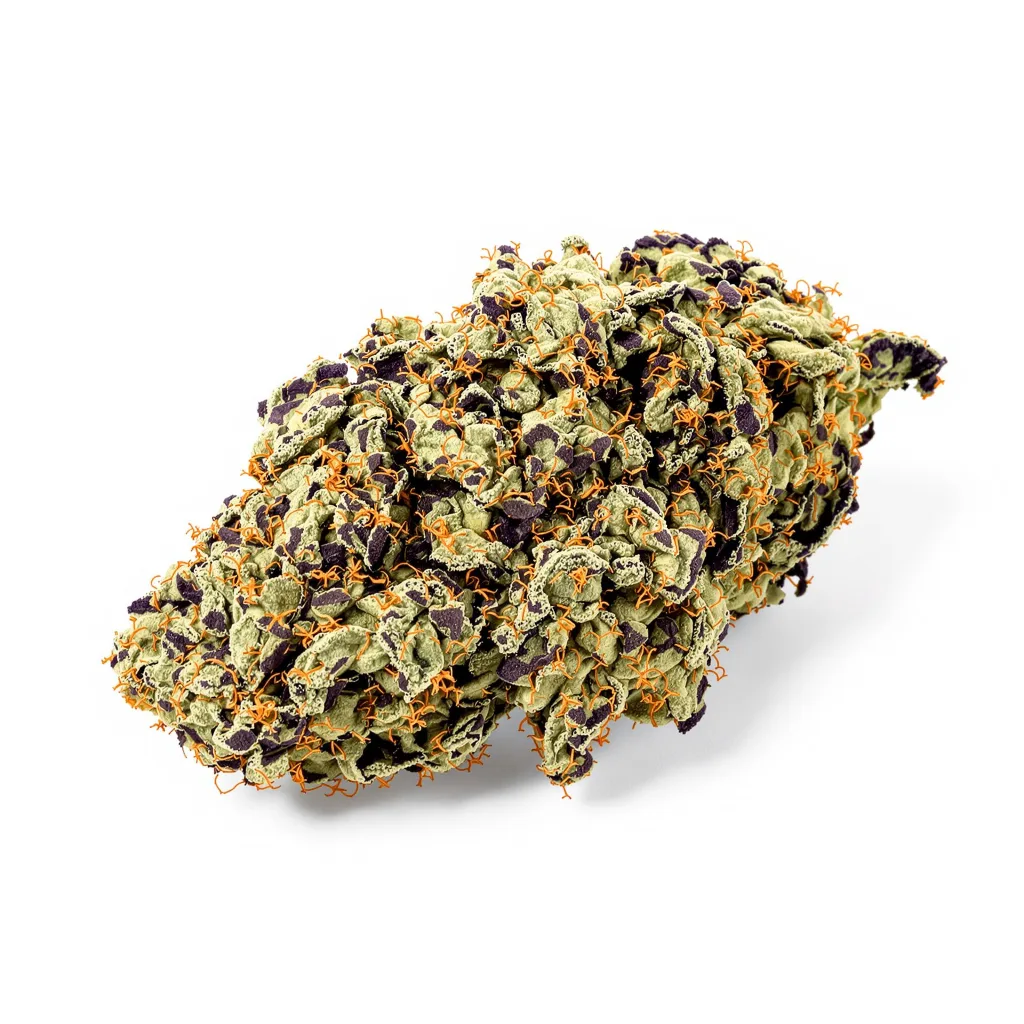 Purple Buddha 79% indica / 21% sativa — fleur avec trichomes visibles