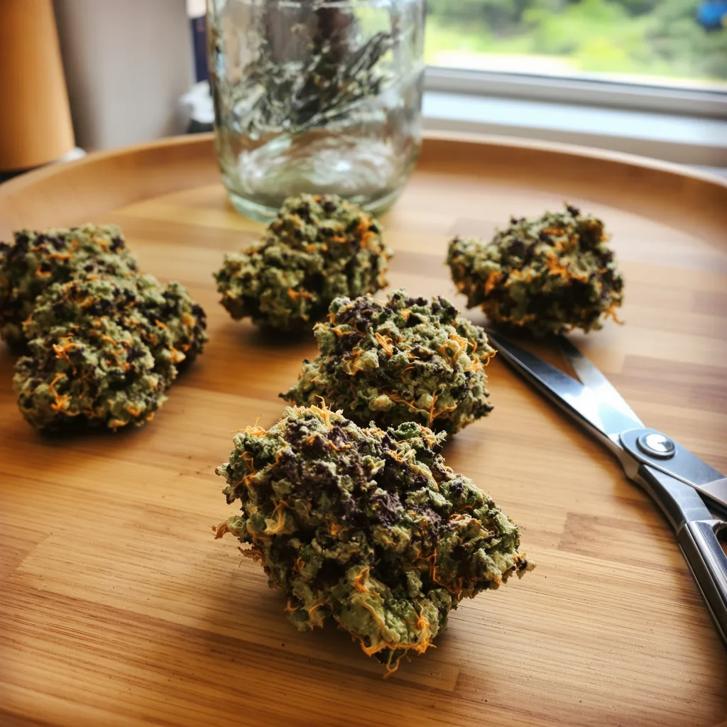 Purple Chemdawg 71% indica / 29% sativa — fleur avec trichomes visibles