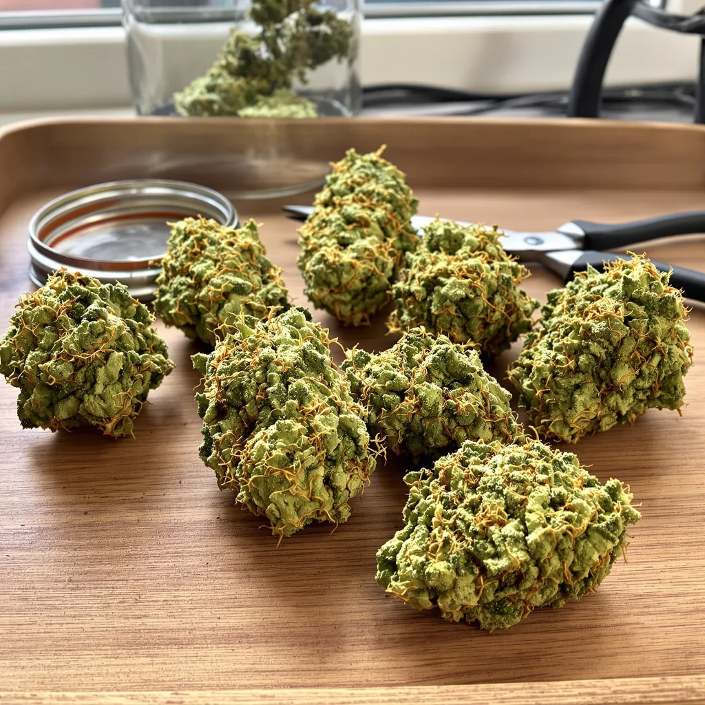 Purple Diesel 30% indica / 70% sativa — fleur avec trichomes visibles