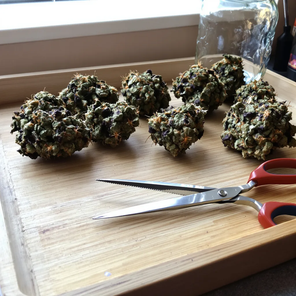 Purple Dragon 66% indica / 34% sativa — fleur avec trichomes visibles