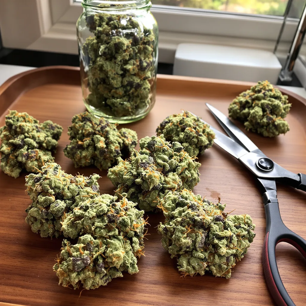 Purple Dream 45% indica / 55% sativa — fleur avec trichomes visibles