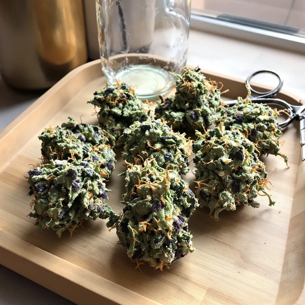 Purple Dream 45% indica / 55% sativa — fleur avec trichomes visibles