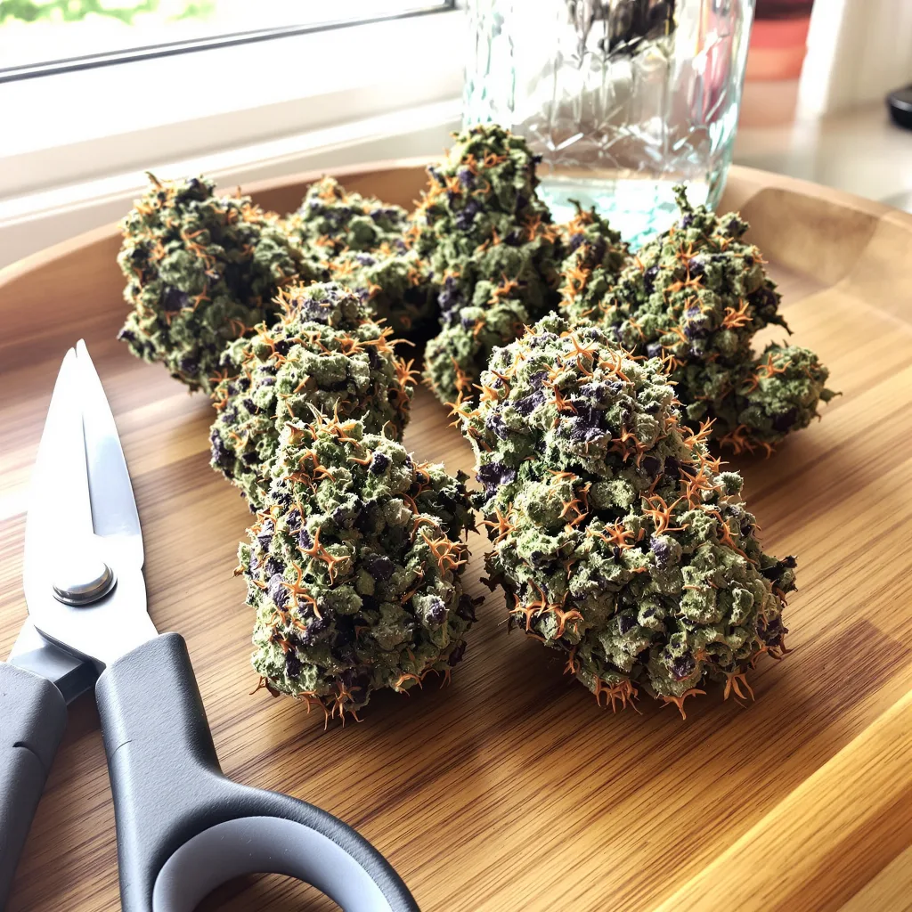 Purple Lemonade 55% indica / 45% sativa — fleur avec trichomes visibles