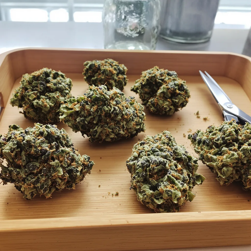 Purple Martian Kush 73% indica / 27% sativa — fleur avec trichomes visibles