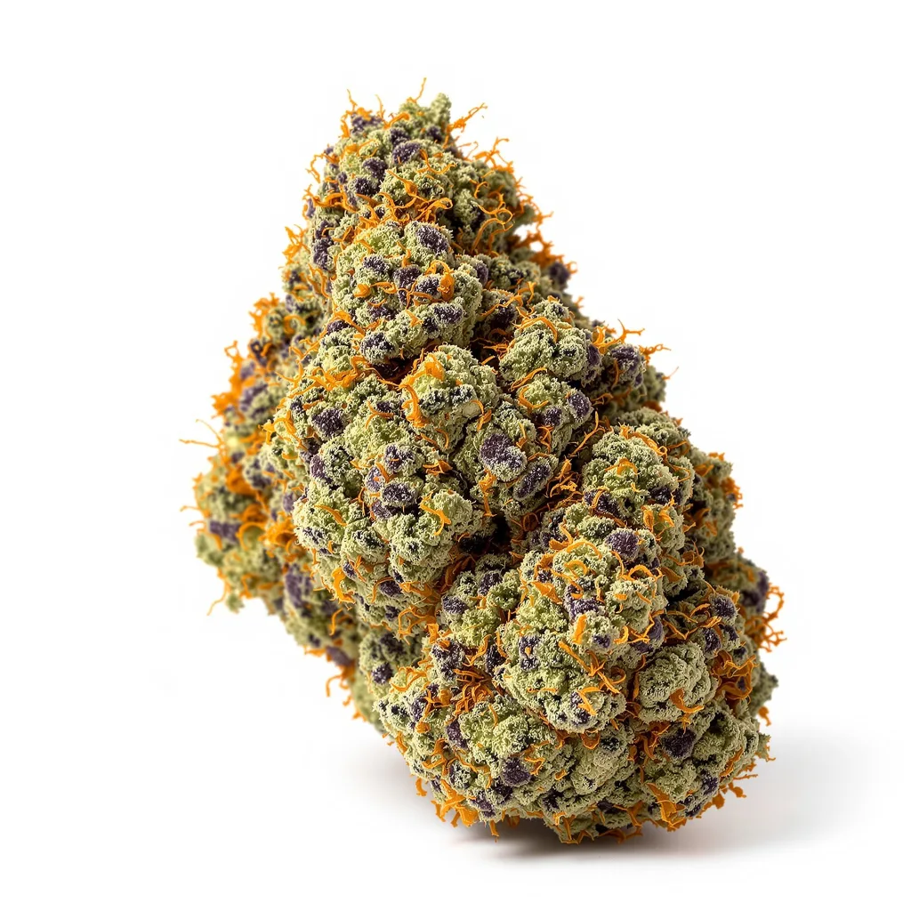 Purple Martian Kush 73% indica / 27% sativa — fleur avec trichomes visibles