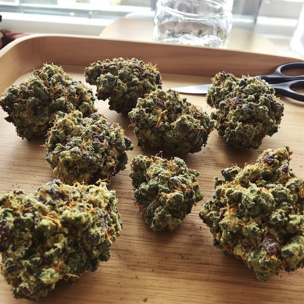 Purple Martian Kush 73% indica / 27% sativa — fleur avec trichomes visibles