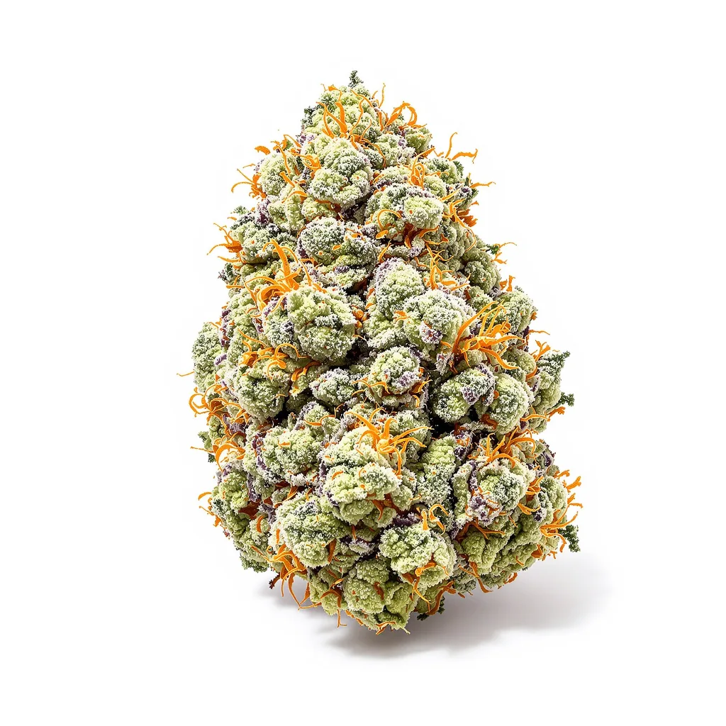 Purple Nepal Candy 39% indica / 61% sativa — fleur avec trichomes visibles