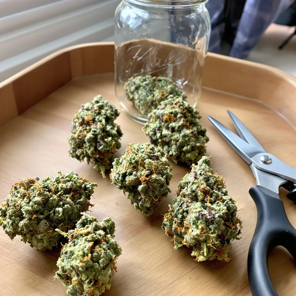 Purple Nepal Candy 39% indica / 61% sativa — fleur avec trichomes visibles