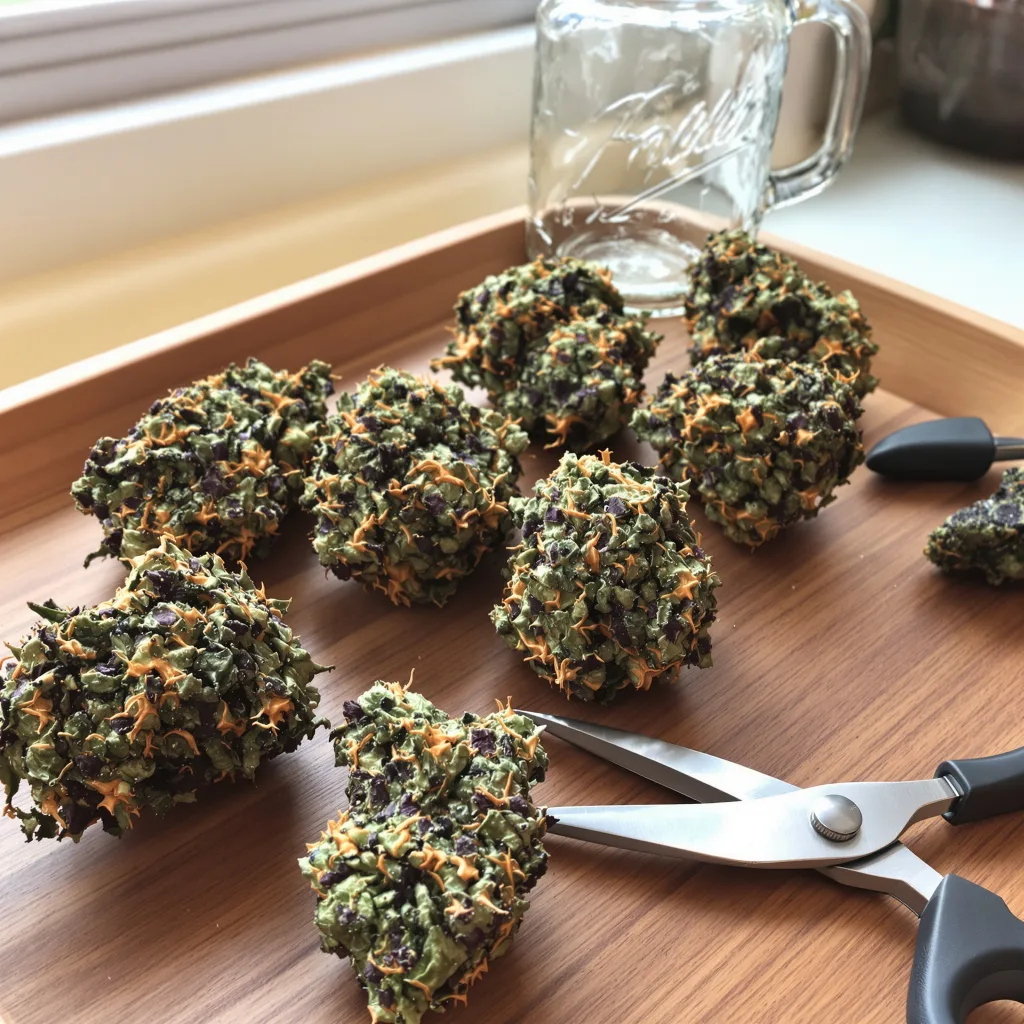 Purple Nepal 68% indica / 32% sativa — fleur avec trichomes visibles