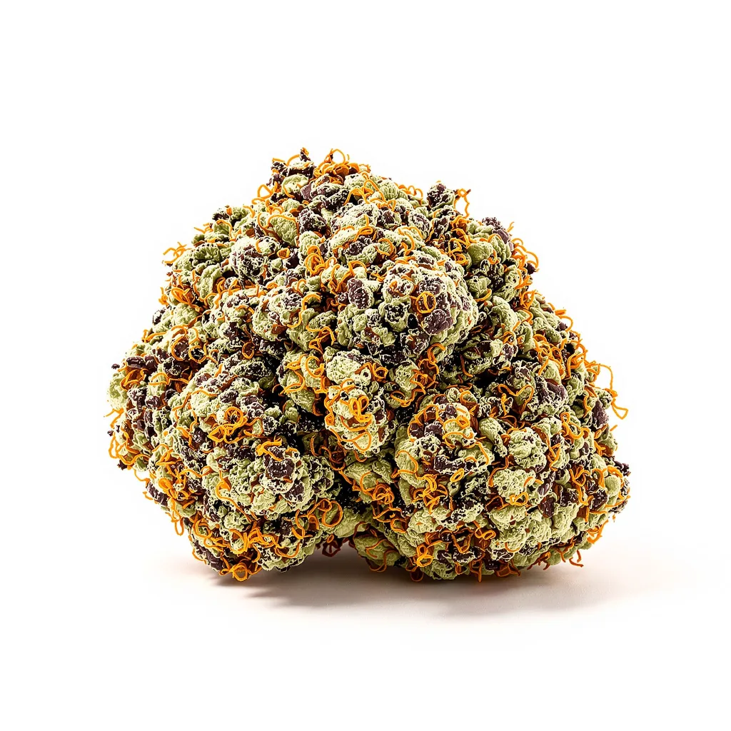 Purple Nepal 68% indica / 32% sativa — fleur avec trichomes visibles