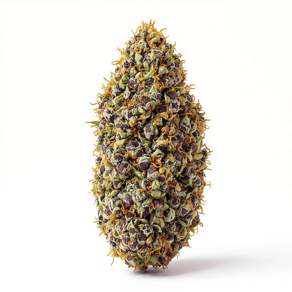 Purple People Eater 65% indica / 35% sativa — fleur avec trichomes visibles